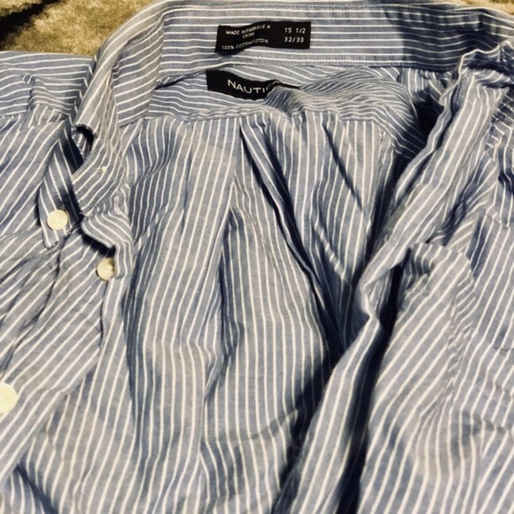 Nautica Blue Striped Button Up SZ 15.5 - Picture 3 of 3